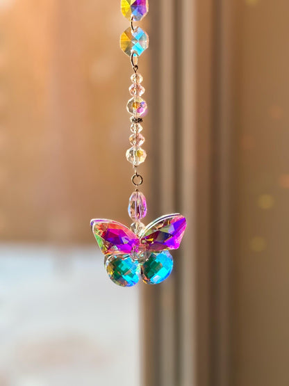 Butterfly Window Suncatcher Crystal Rainbow Light Catcher Prism Decoration Hanging Accessory Sparkling Design Home Decor Beautiful Display Creates Colorful Reflections Sunny Window Ornament Perfect Gift Nature Lovers Whimsical Addition