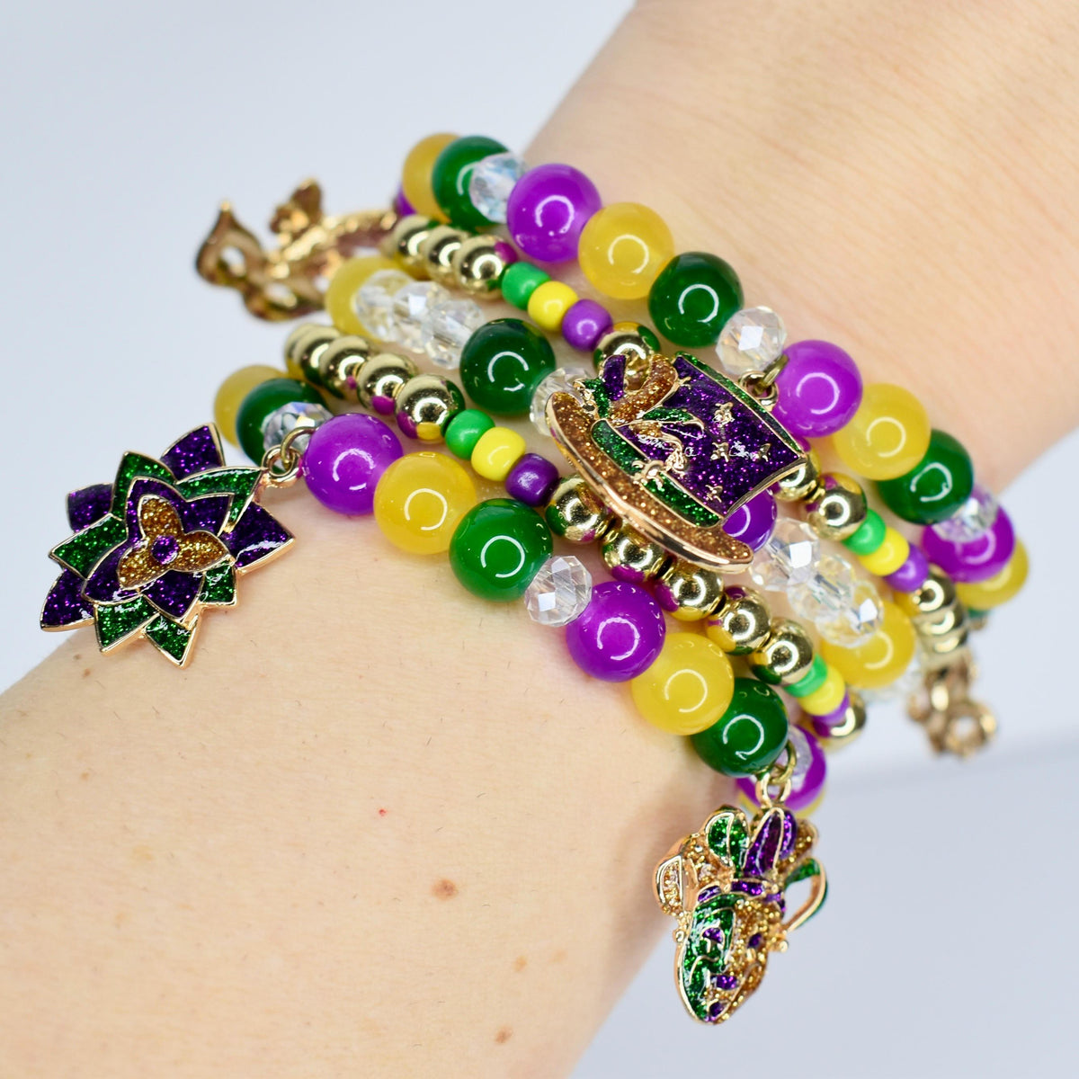 Mardi Gras Bracelet Collection | Purple, Green & Gold Beaded Jewelry