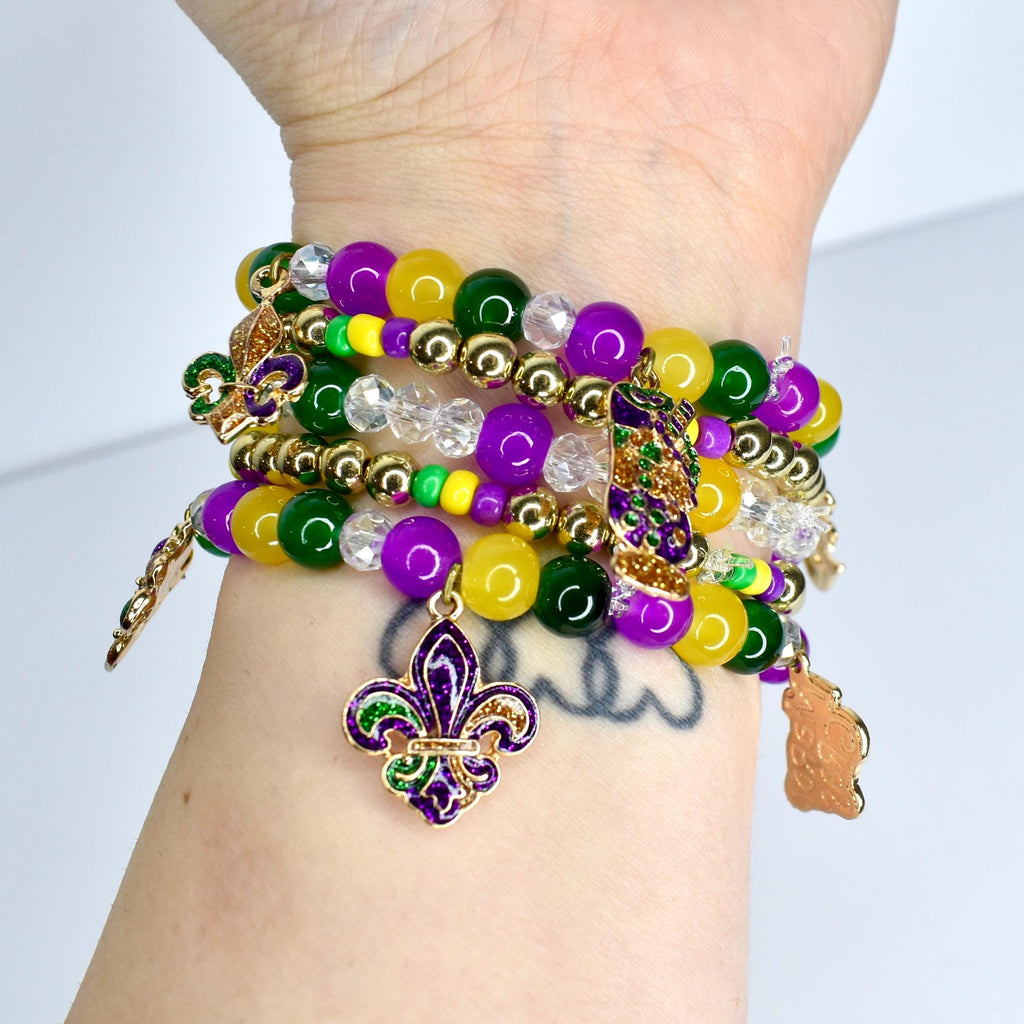 Mardi Gras Bracelet Collection | Purple, Green & Gold Beaded Jewelry