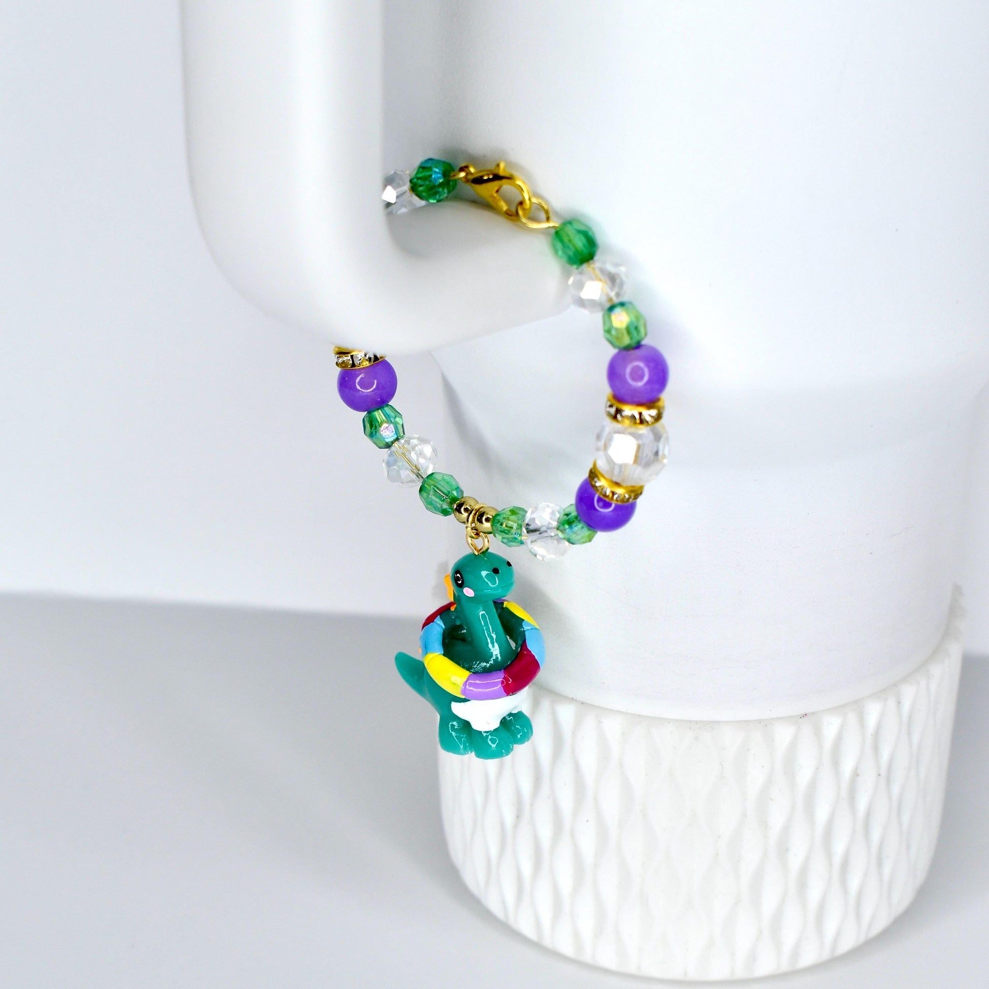 Dinosaur Tumbler Handle Bracelet: Pool Party T-Rex Beaded Cup Accessory