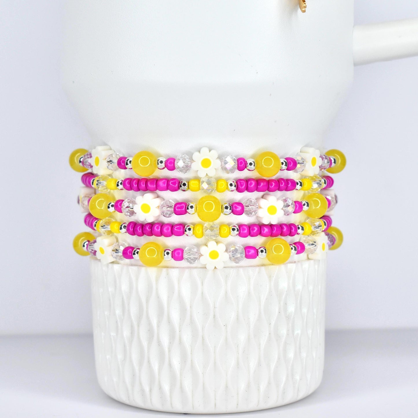 Yellow Pink Daisy Flower Bracelet Collection