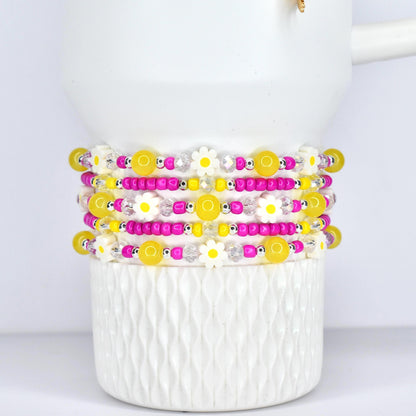 Yellow Pink Daisy Flower Bracelet Collection