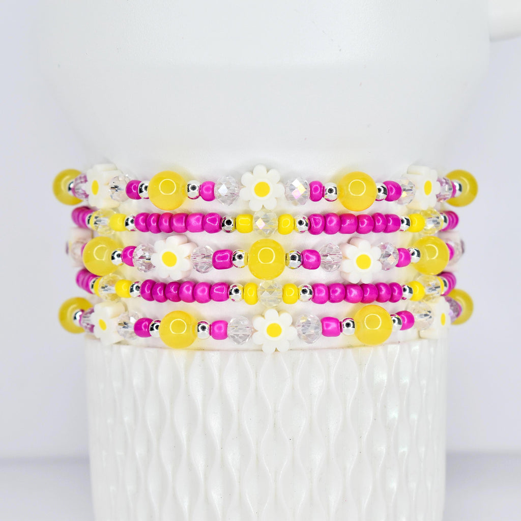Yellow Pink Daisy Flower Bracelets