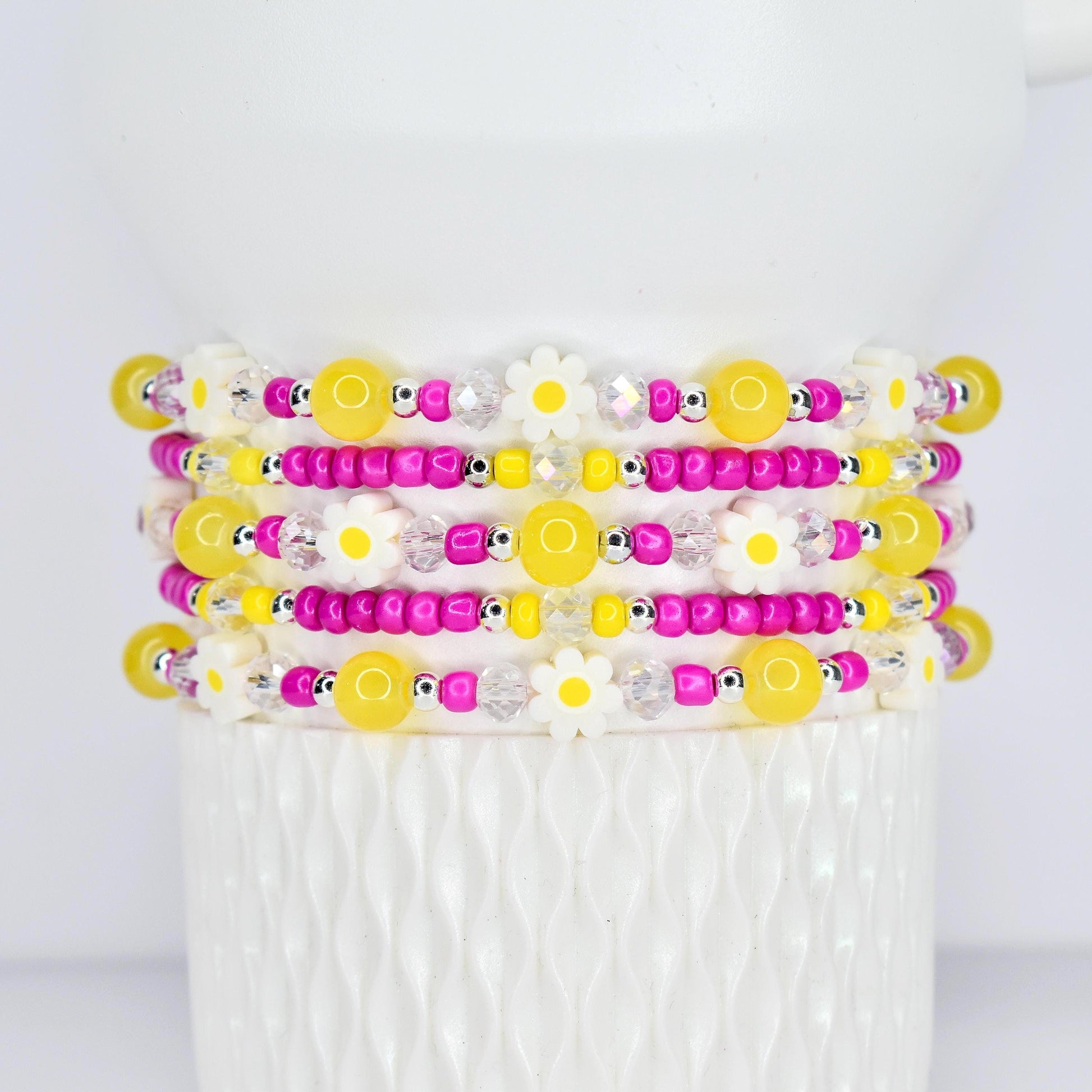Yellow Pink Daisy Flower Bracelet Collection