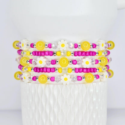 Yellow Pink Daisy Flower Bracelet Collection