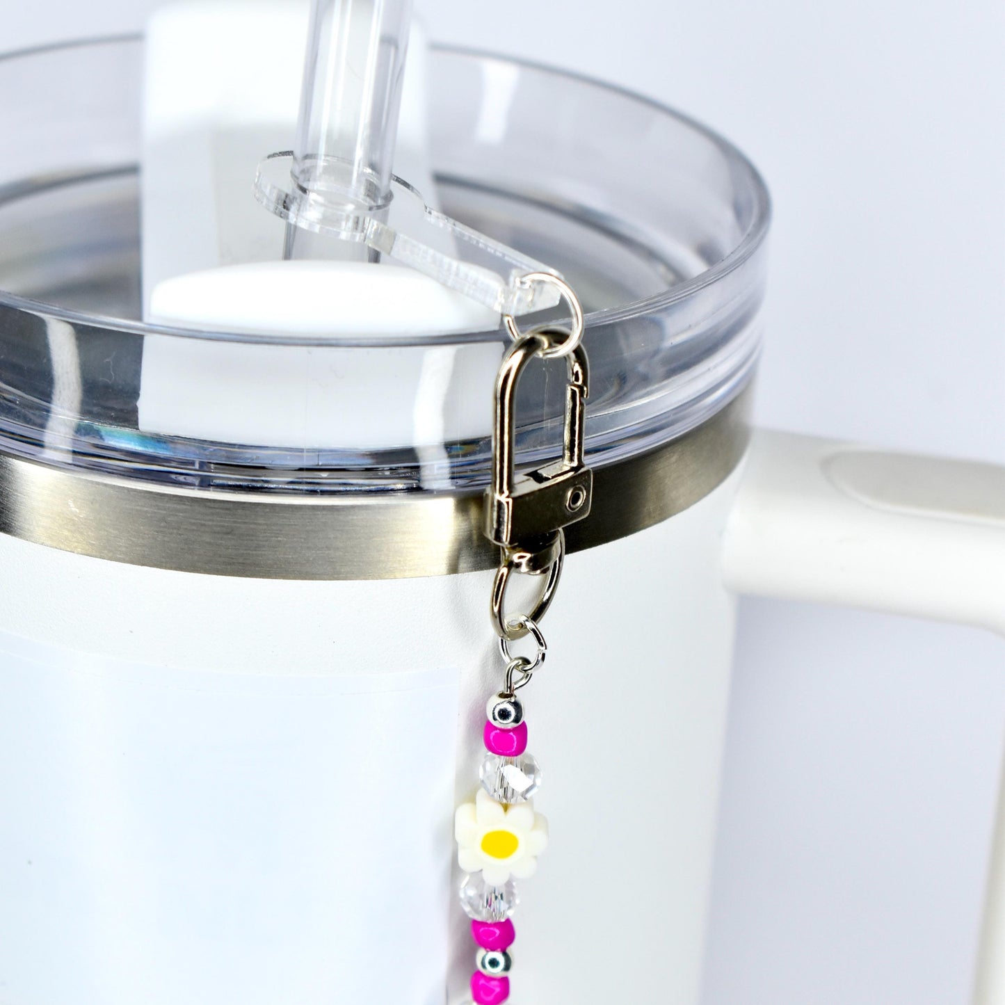 Yellow Pink Daisy Flower Tumbler Straw Charm