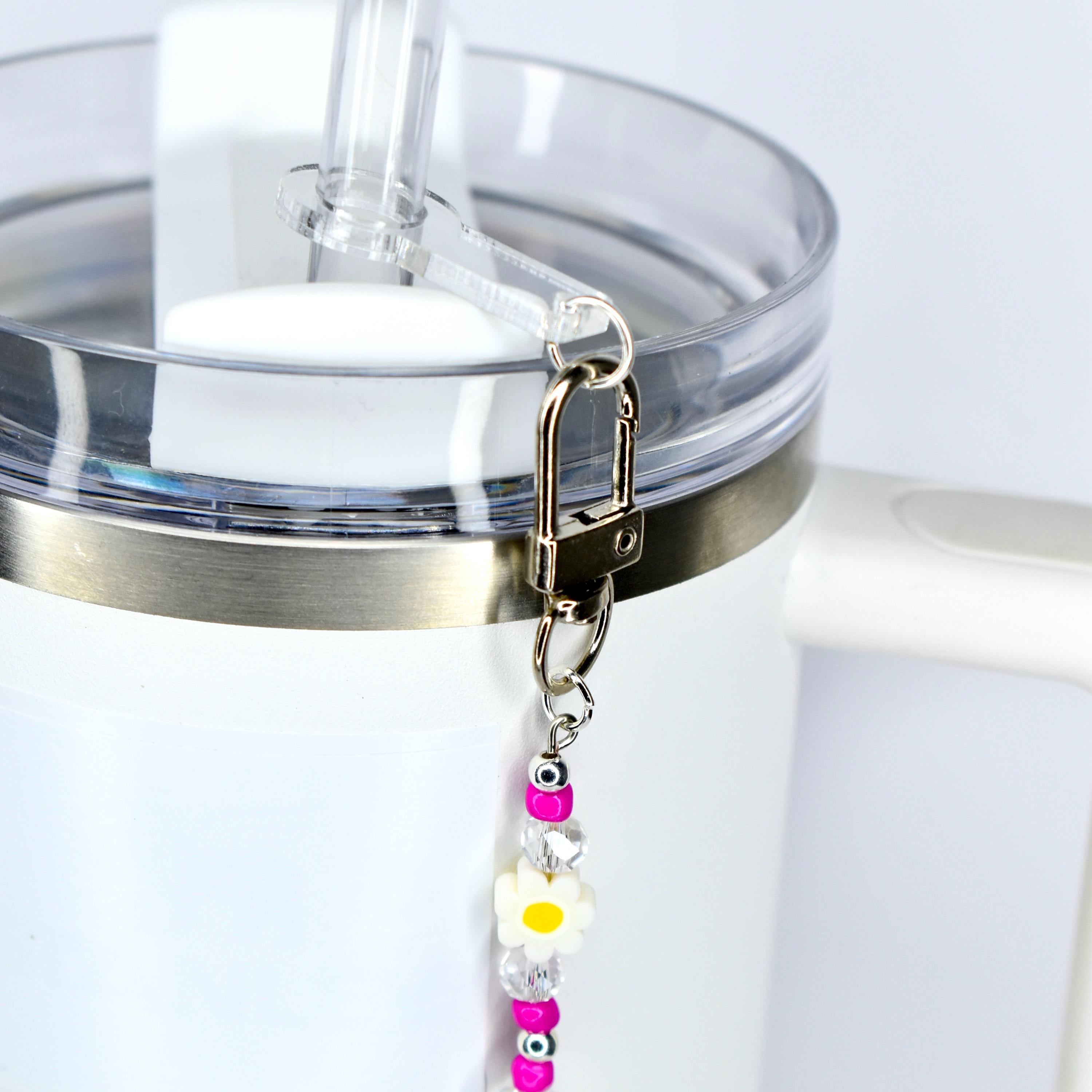 Yellow Pink Daisy Flower Tumbler Straw Charm