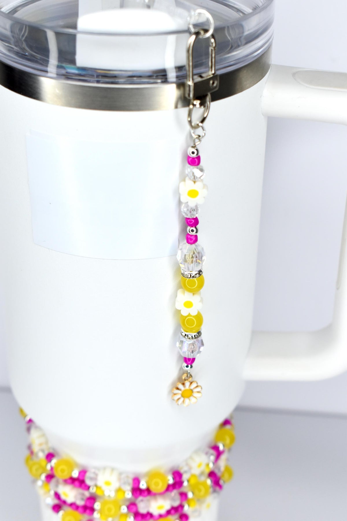 Yellow Pink Daisy Flower Tumbler Straw Charm