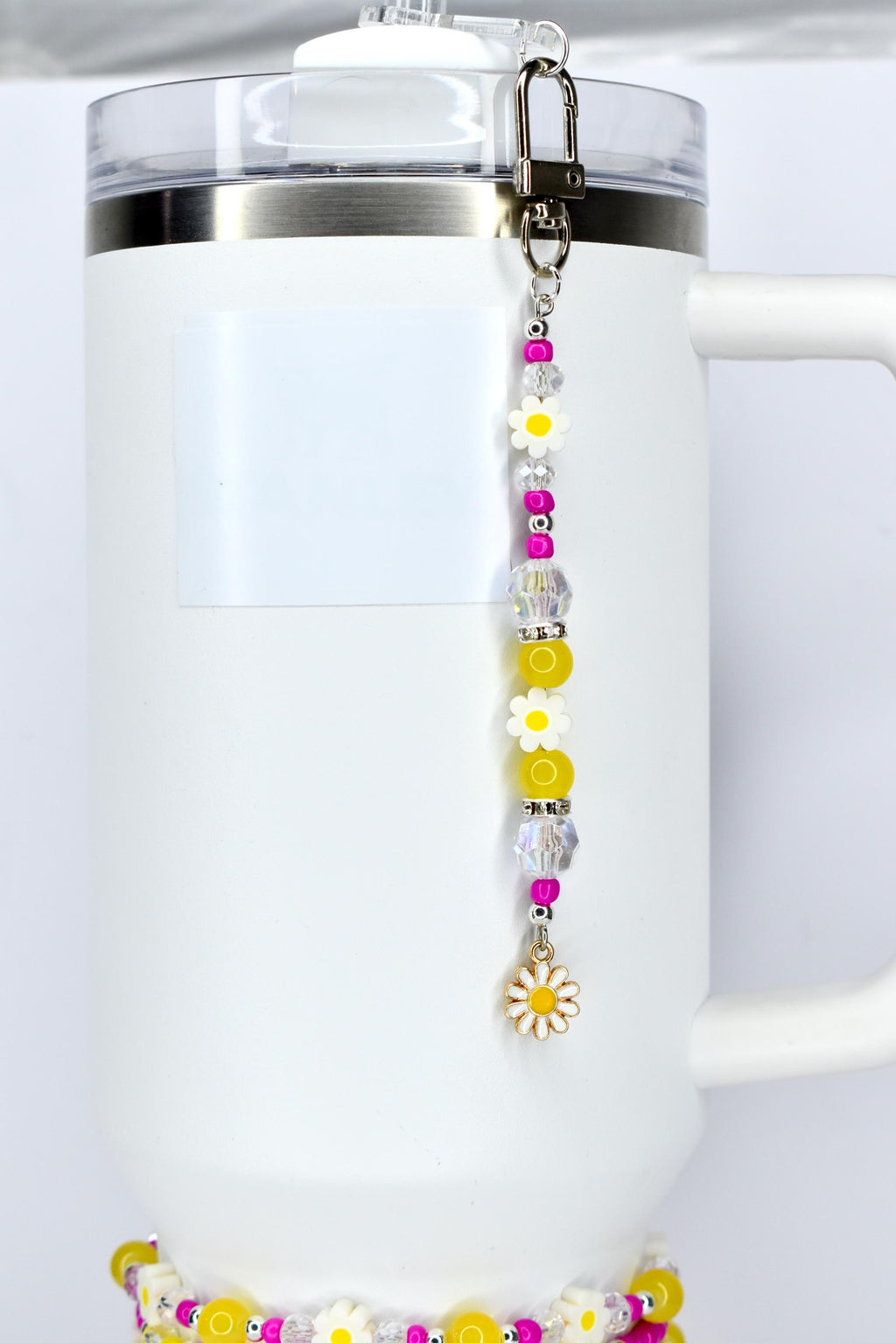 Yellow Pink Daisy Flower Tumbler Straw Charm