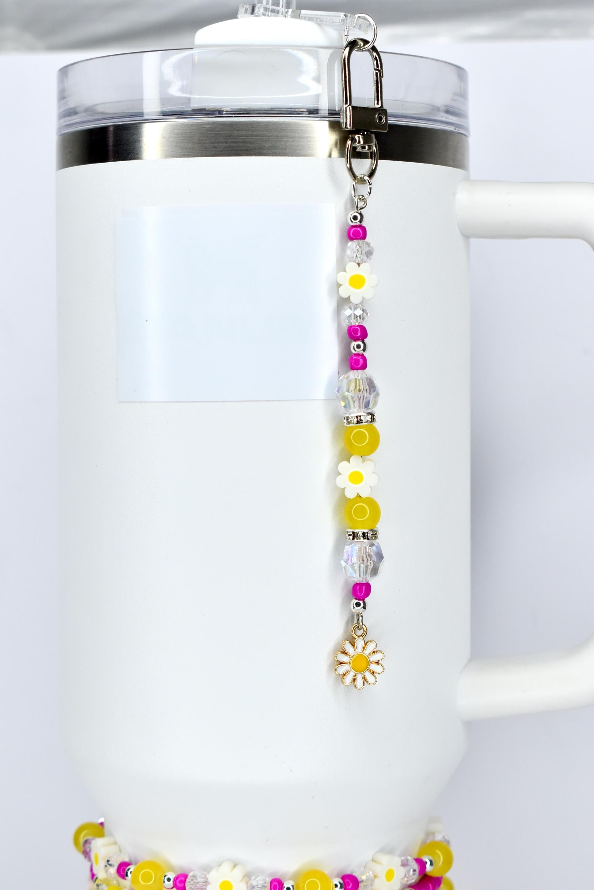 Yellow Pink Daisy Flower Tumbler Straw Charm
