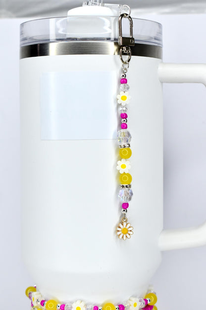 Yellow Pink Daisy Flower Tumbler Straw Charm
