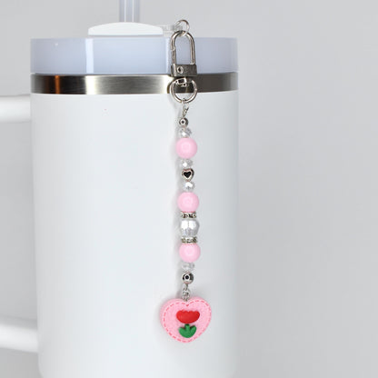 Spring Tulip Pastel Straw Charms with Crystal and Silver Accents