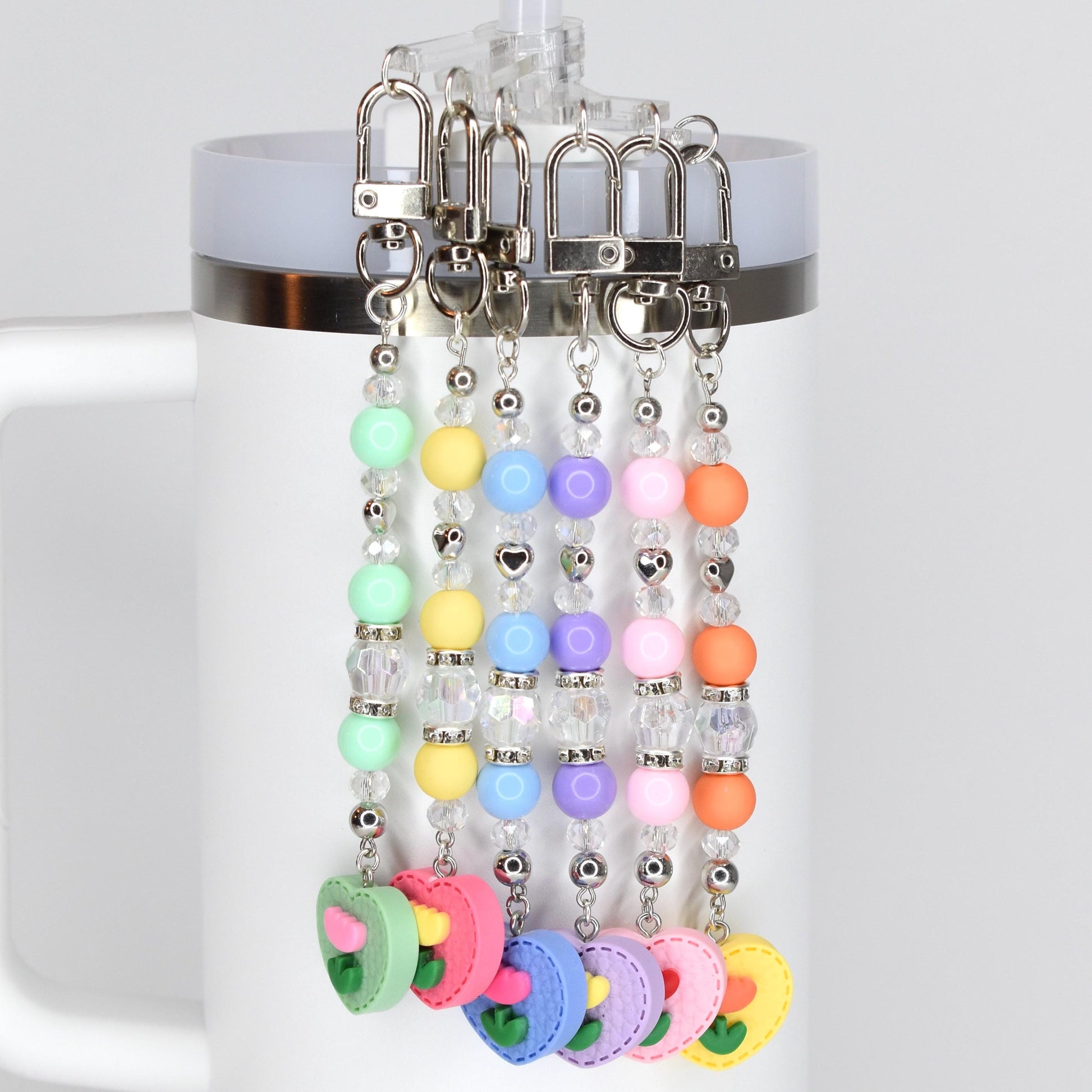 Spring Tulip Pastel Straw Charms with Crystal and Silver Accents