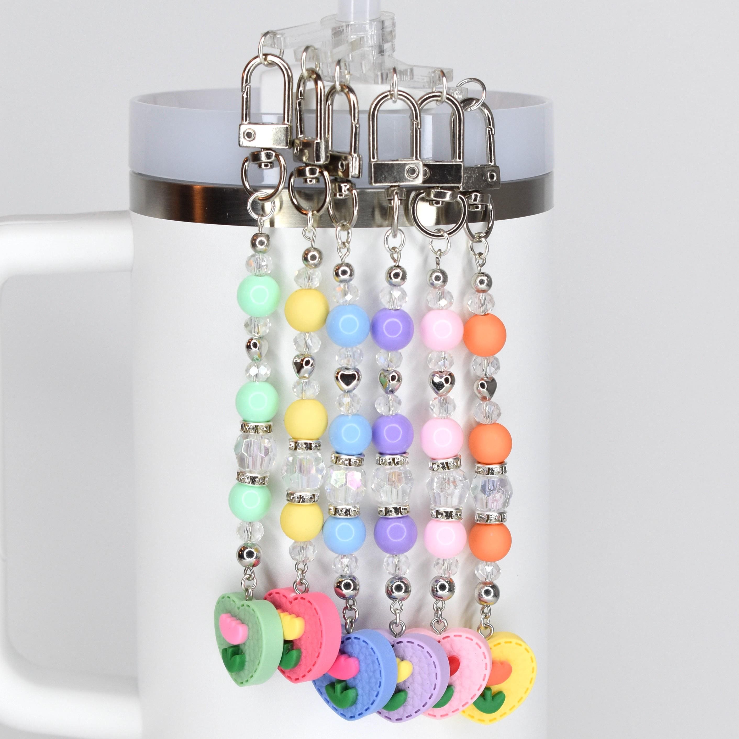 Spring Tulip Pastel Straw Charms with Crystal and Silver Accents