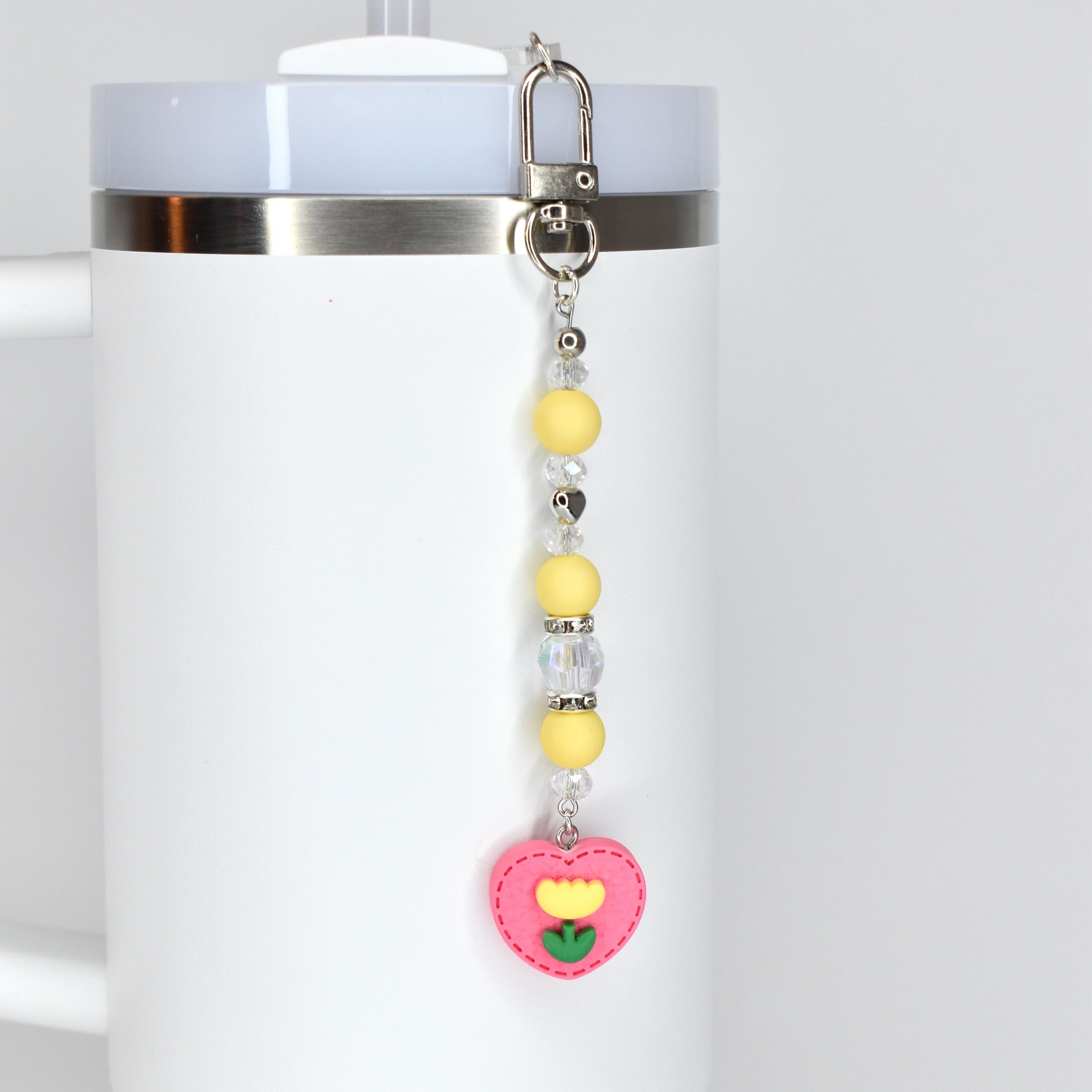 Spring Tulip Pastel Straw Charms with Crystal and Silver Accents