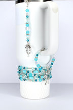 Turquoise Tumbler Straw Charm: Green Blue Beaded Accessory with Silver Accents