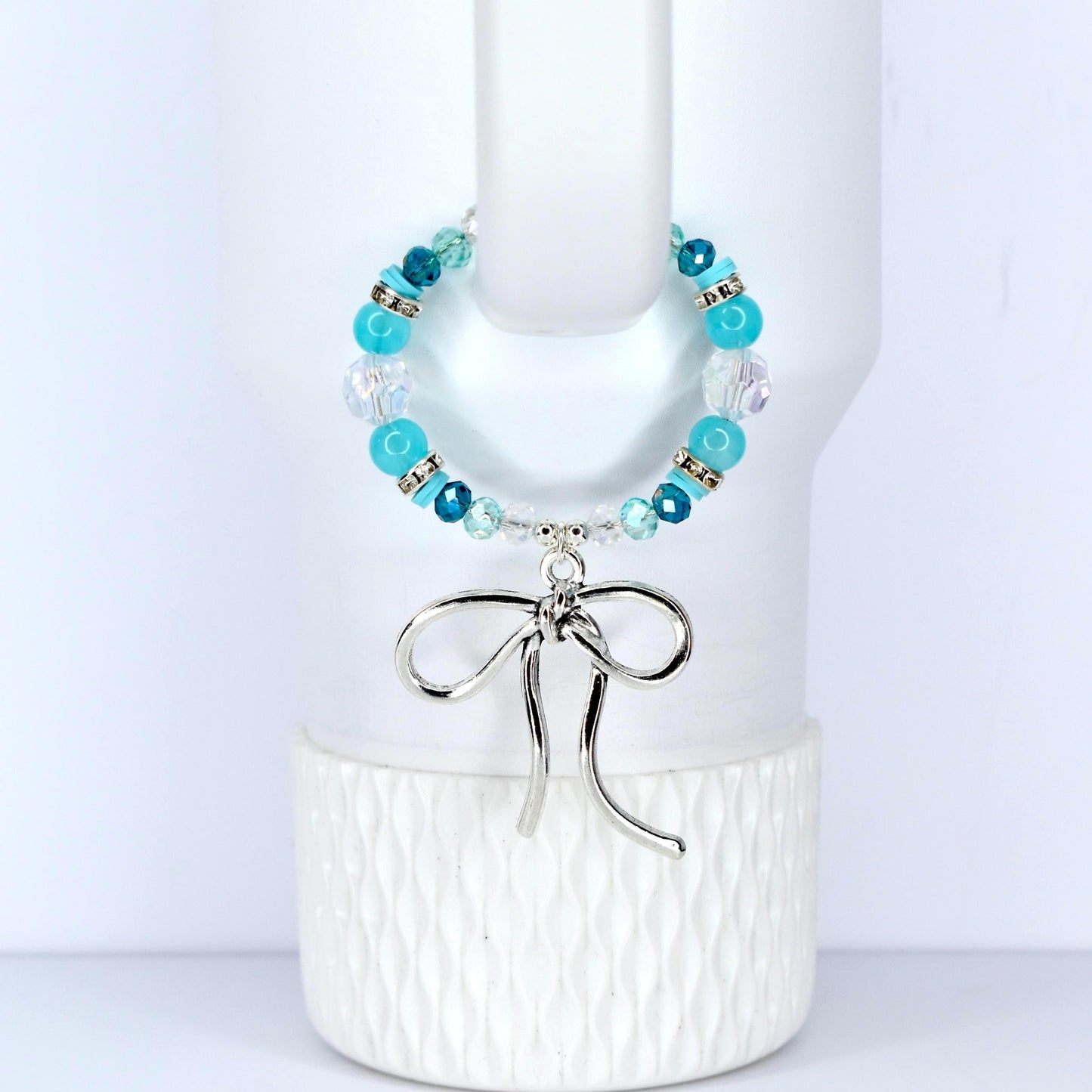 Turquoise Tumbler Handle Bracelet: Green Blue Beaded Accessory with Silver Accents