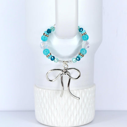 Turquoise Tumbler Handle Bracelet: Green Blue Beaded Accessory with Silver Accents