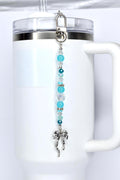 Turquoise Tumbler Straw Charm: Green Blue Beaded Accessory with Silver Accents