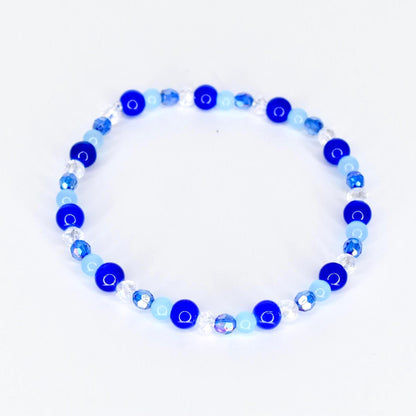 Cobalt Blue and Sky Blue Beaded Bracelet with Crystal Accents