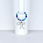 Blue and Crystal Tumbler Handle Bracelet with Bow Charm