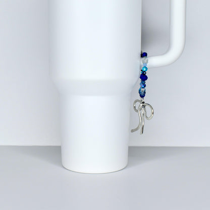 Blue and Crystal Tumbler Handle Bracelet with Bow Charm