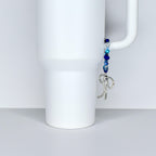 Blue and Crystal Tumbler Handle Bracelet with Bow Charm