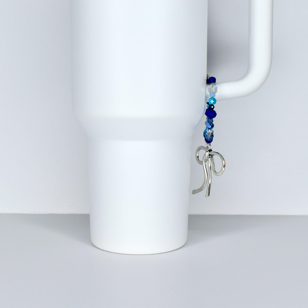 Blue and Crystal Tumbler Handle Bracelet with Bow Charm