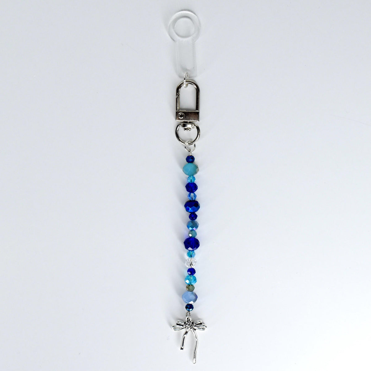 Blue and Crystal Tumbler Straw Charm with Silver Bow