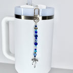 Blue and Crystal Tumbler Straw Charm with Silver Bow