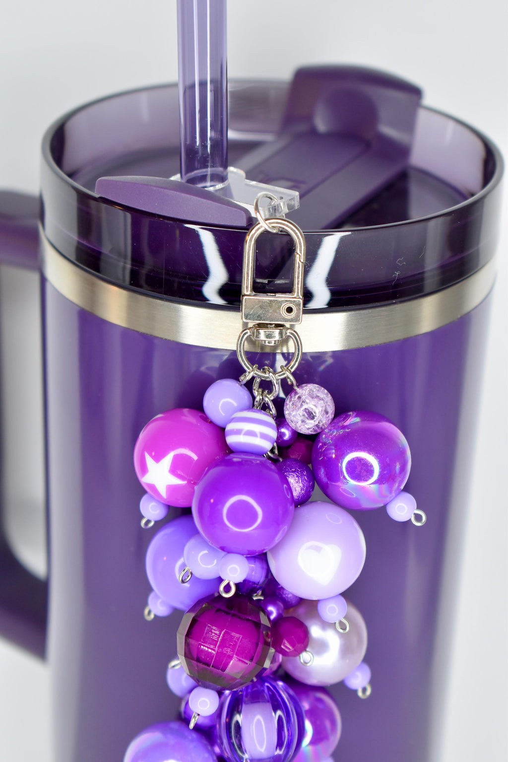 Purple Beaded Tumbler Straw Charm | Lavender and Plum Bauble with Silver Clasp