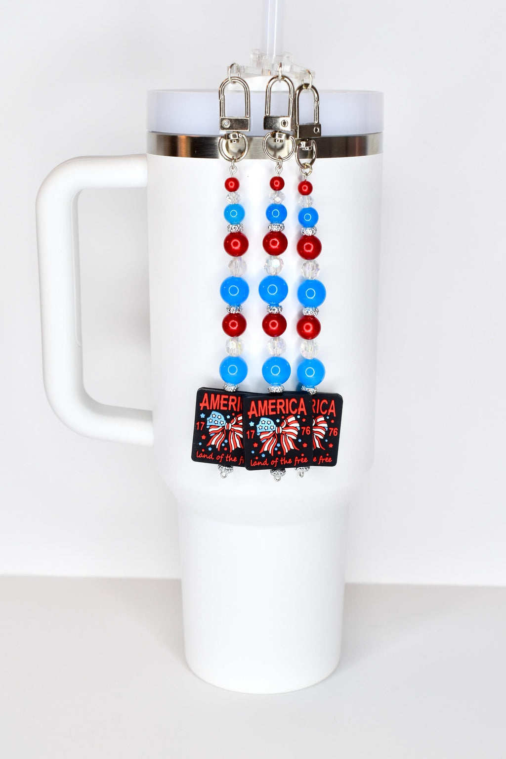 Patriotic Beaded Tumbler Charm | America 1776 Bag Accessory