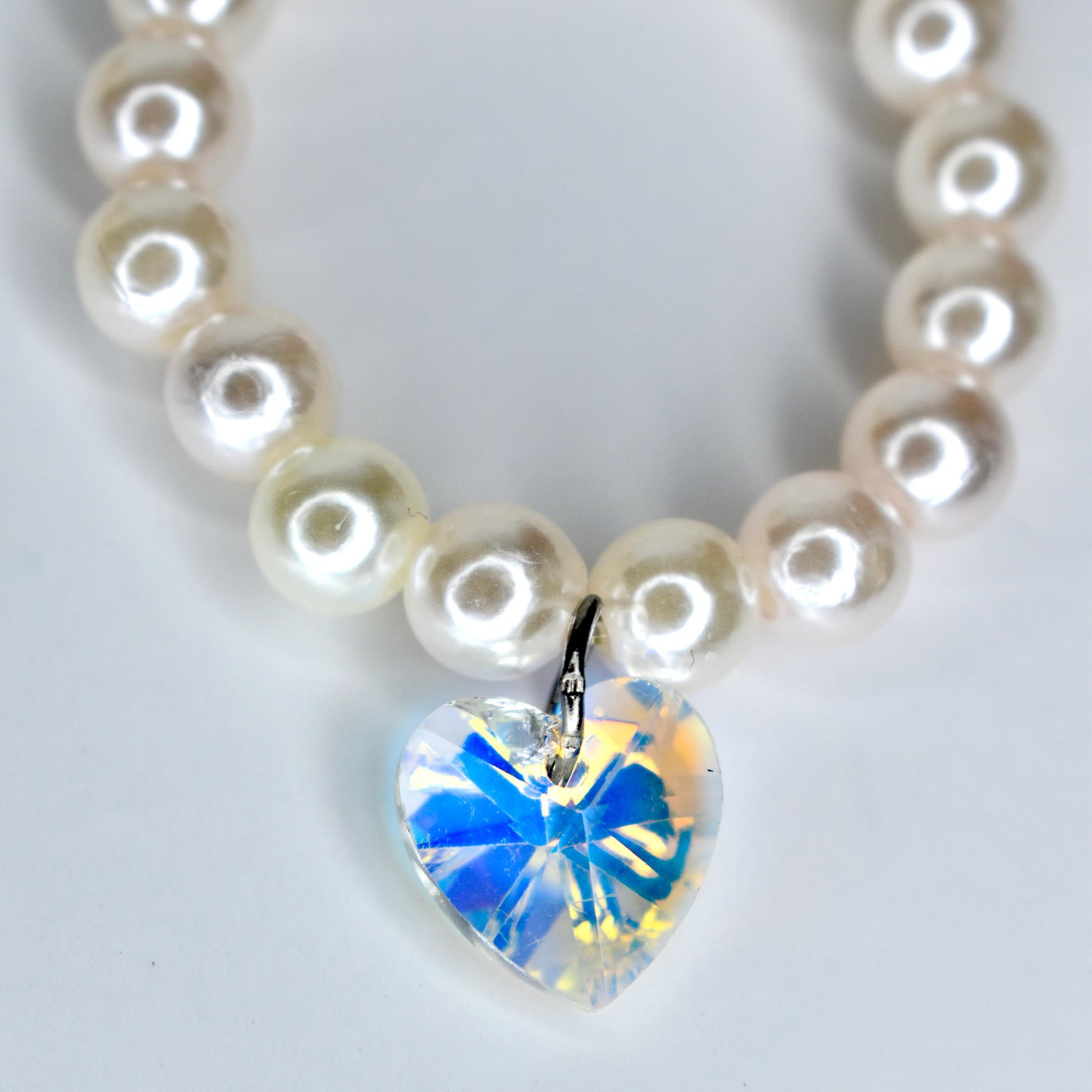 White Pearl Crystal Heart Charm Necklace for Monster Doll