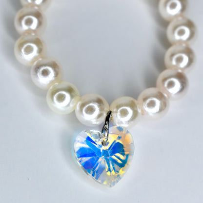 White Pearl Crystal Heart Charm Necklace for Monster Doll