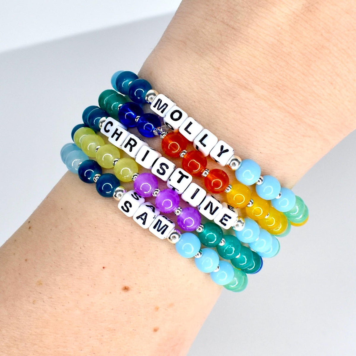 Custom Name Bracelet with Colorful Glass Beads