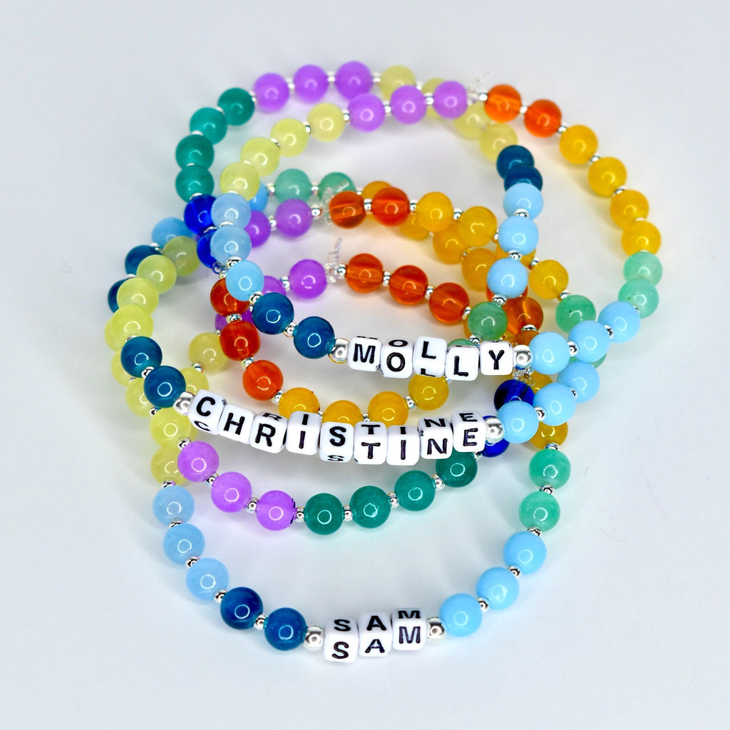 Custom Name Bracelet with Colorful Glass Beads