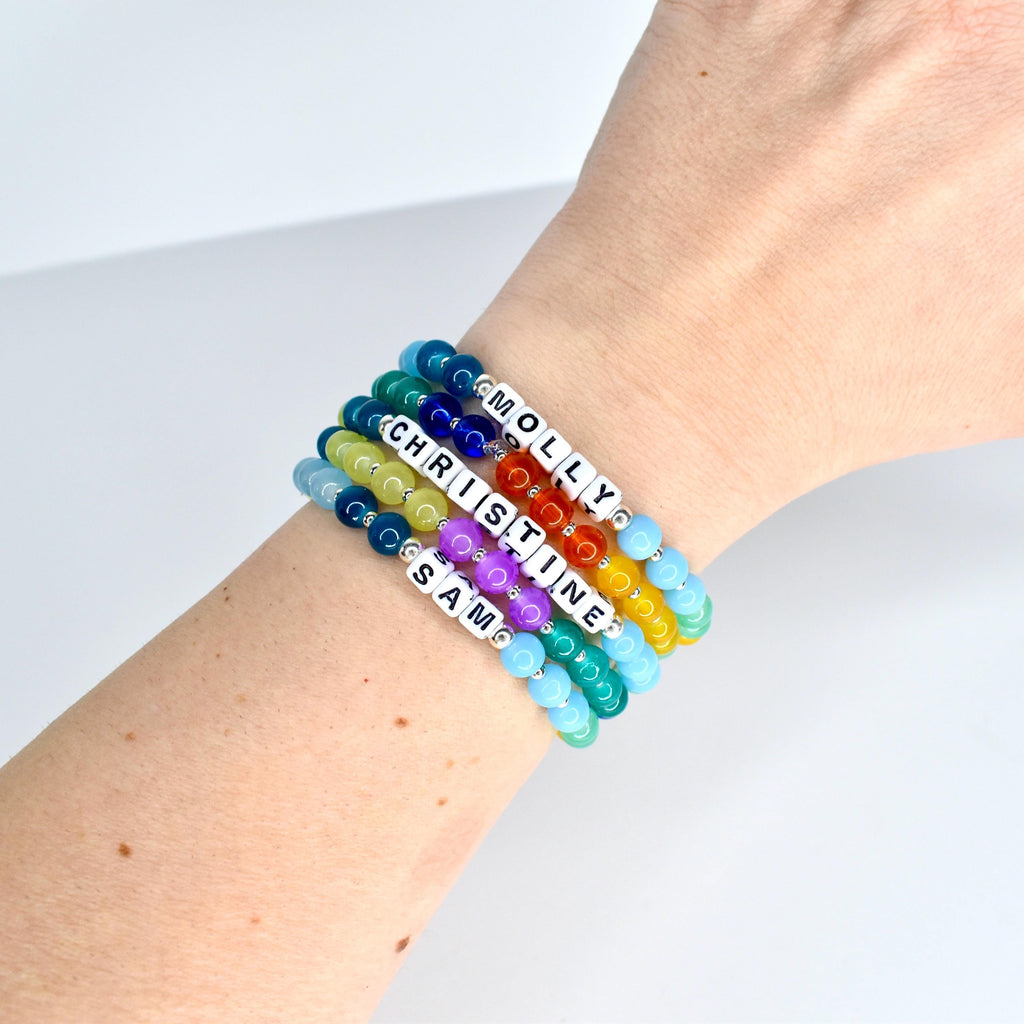 Custom Name Bracelet with Colorful Glass Beads
