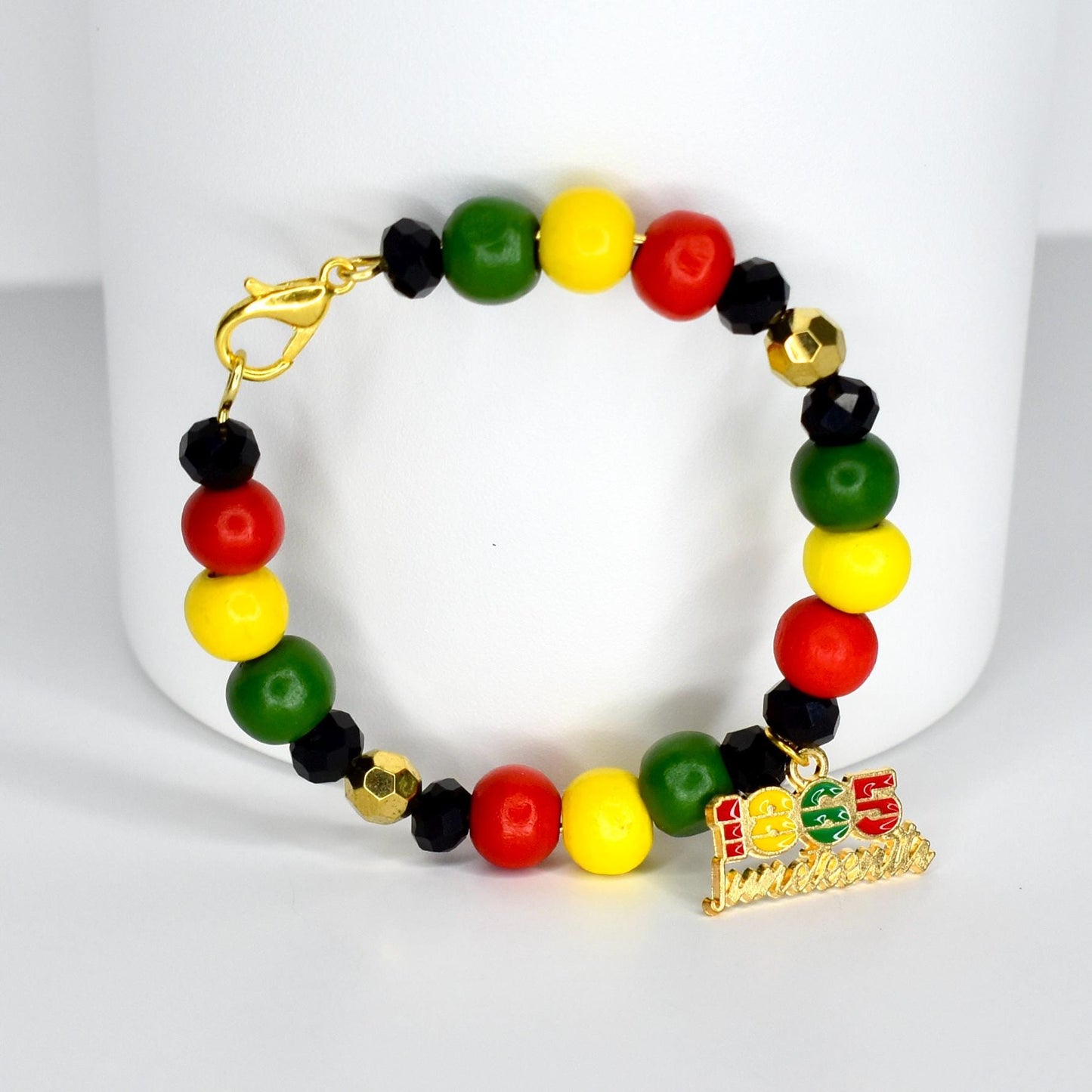 Juneteenth Tumbler Handle Bracelet | Red, Black, Green & Gold Beads