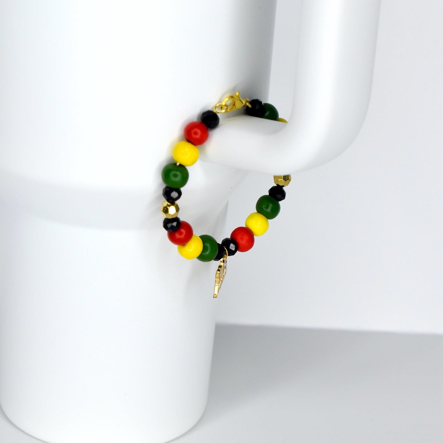 Juneteenth Tumbler Handle Bracelet | Red, Black, Green & Gold Beads