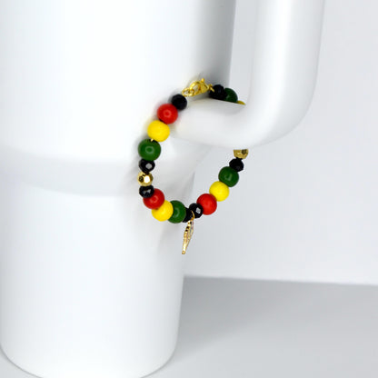 Juneteenth Tumbler Handle Bracelet | Red, Black, Green & Gold Beads