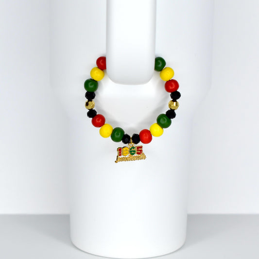Juneteenth Tumbler Handle Bracelet | Red, Black, Green & Gold Beads