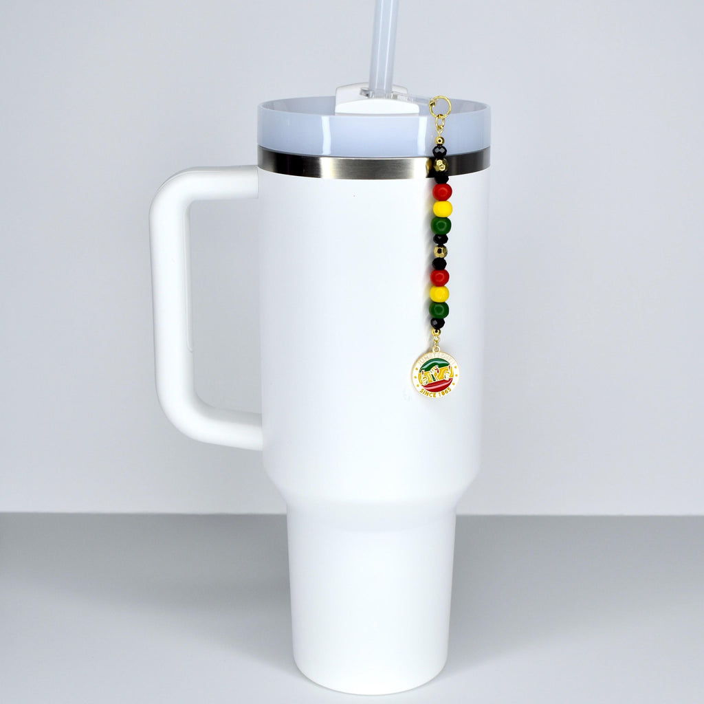 Juneteenth Straw Charm | Red, Black, Green Beaded Tumbler Accessory