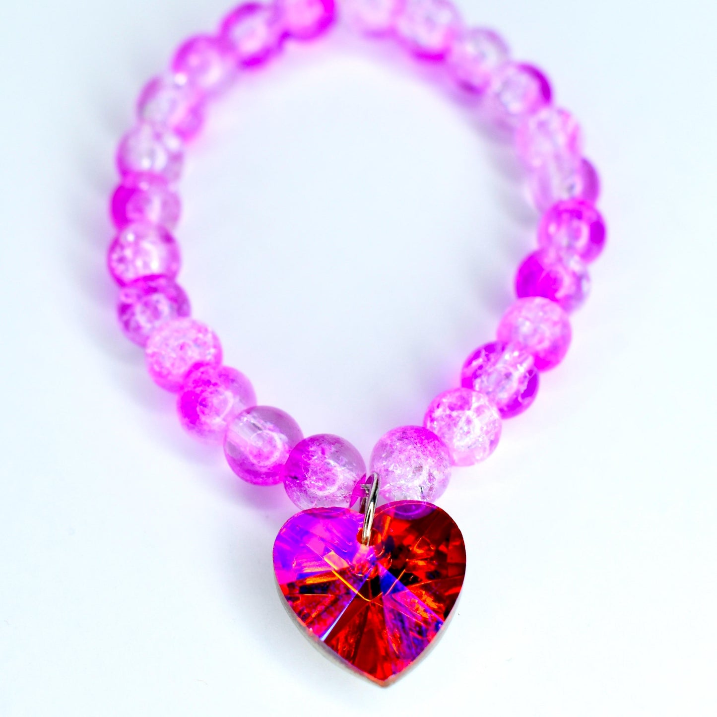 Pink and Red Crystal Heart Charm Necklace for Monster Doll