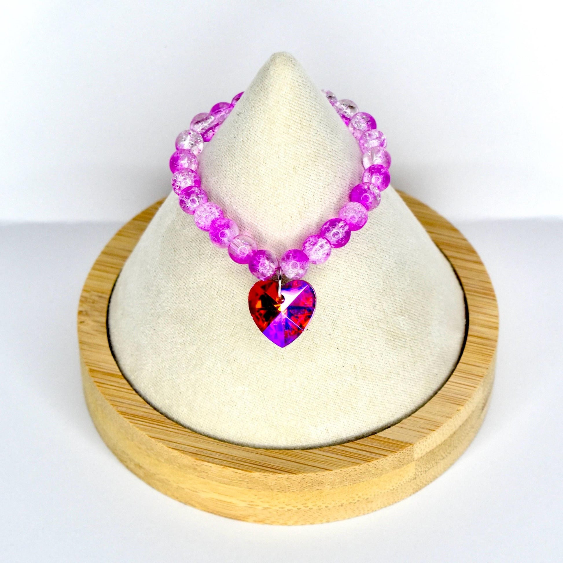 Pink and Red Crystal Heart Charm Necklace for Monster Doll