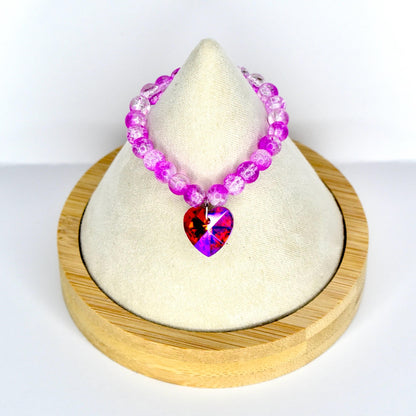 Pink and Red Crystal Heart Charm Necklace for Monster Doll