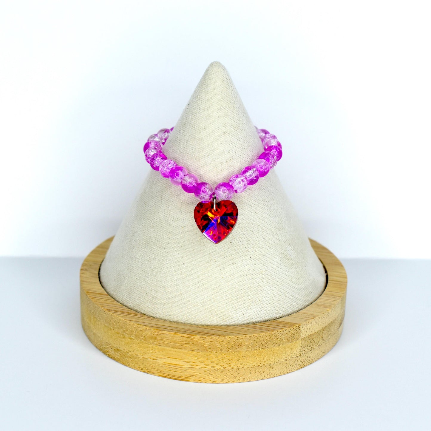 Pink and Red Crystal Heart Charm Necklace for Monster Doll