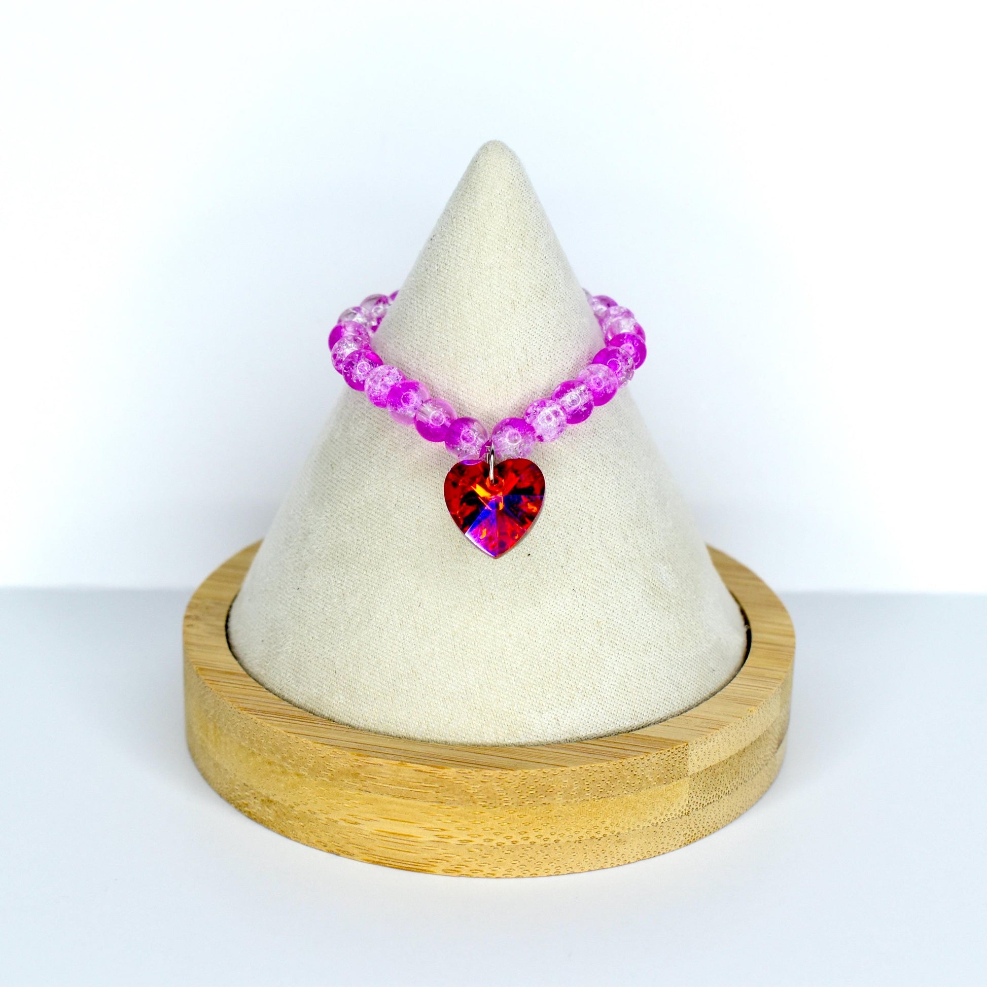 Pink and Red Crystal Heart Charm Necklace for Monster Doll