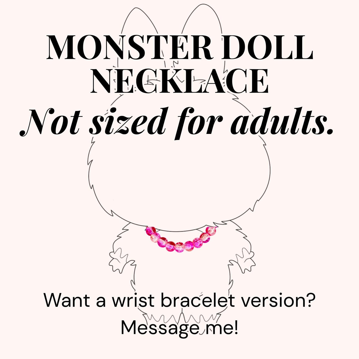 Pink Crackle Glass Bead Necklace for Monster Doll