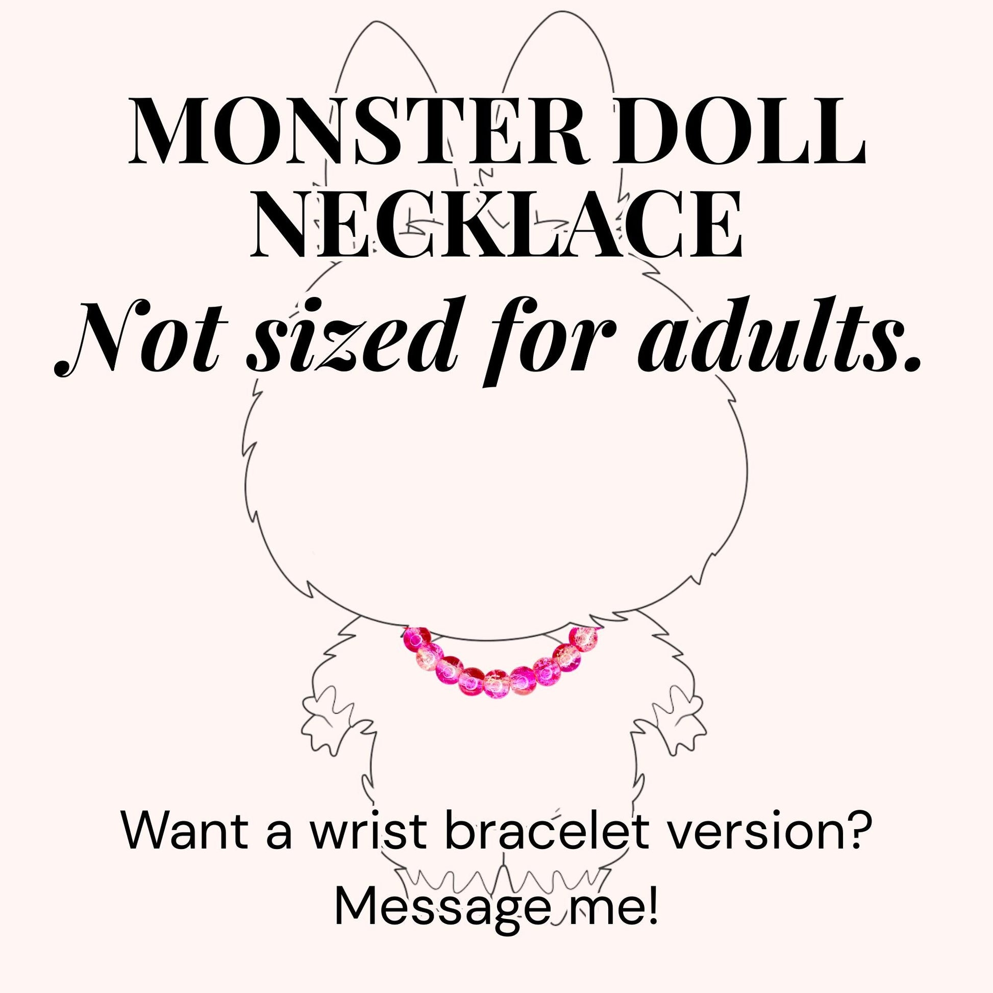 Pink Crackle Glass Bead Necklace for Monster Doll