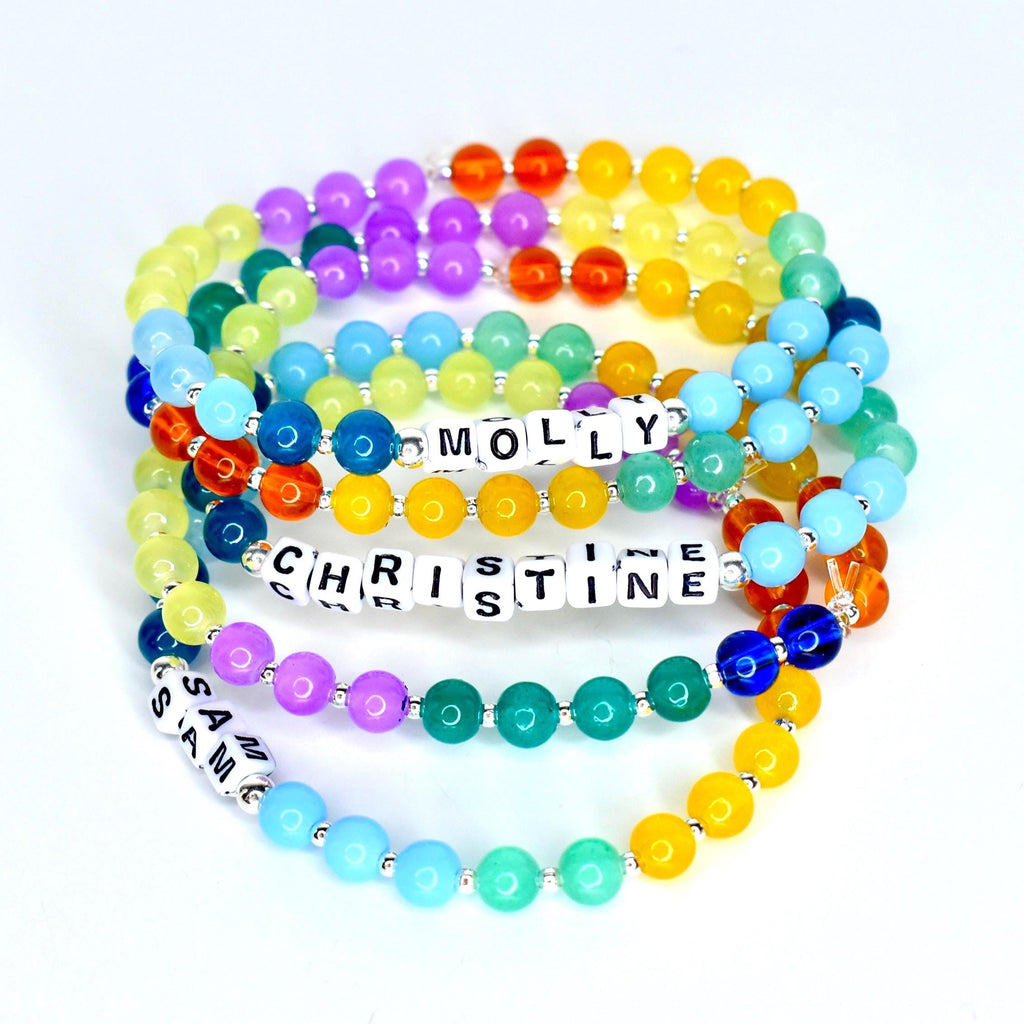 Custom Name Bracelet with Colorful Glass Beads